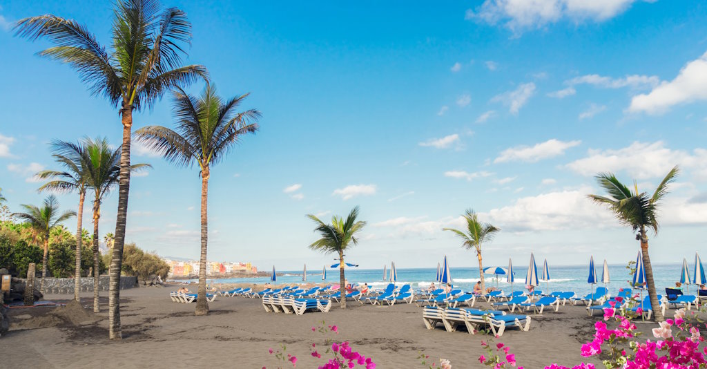 Playa Jardin in Puerto de la Cruz mit Palmen